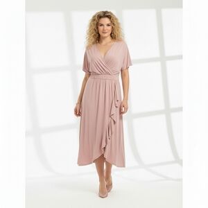 NWT Love Squared Blush Faux Wrap Midi Dress Romantic Fit